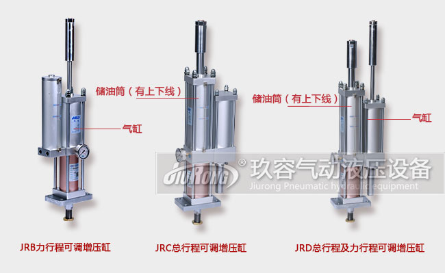 總行程可調(diào)、力行程可調(diào)和及總行程及力行程可調(diào)增壓缸產(chǎn)品在外形上的區(qū)別對比圖